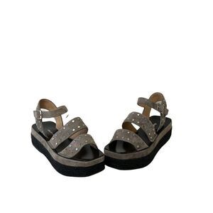 Charles David $219 Madeira Espadrille Platform Sandals‎ 5.5 Black Gray Women's